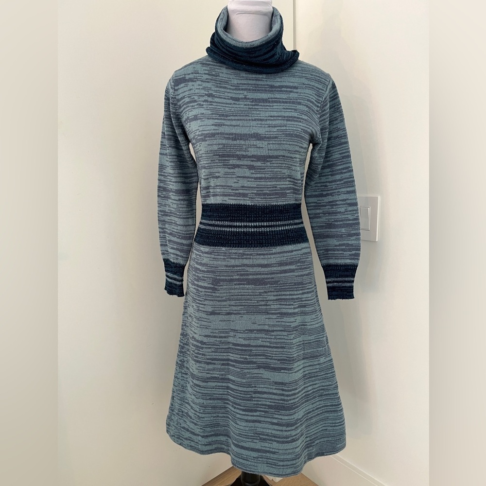 VINTAGE Lanval Acrylic Knit Dress Cowl Neck Long Sleeve A Line 70's 80's Vibes